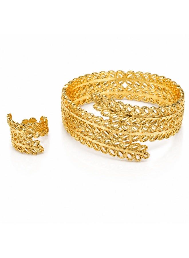 Women’s Gold-Tone Leaf Filigree Bracelet and Ring Set, 2 Pieces