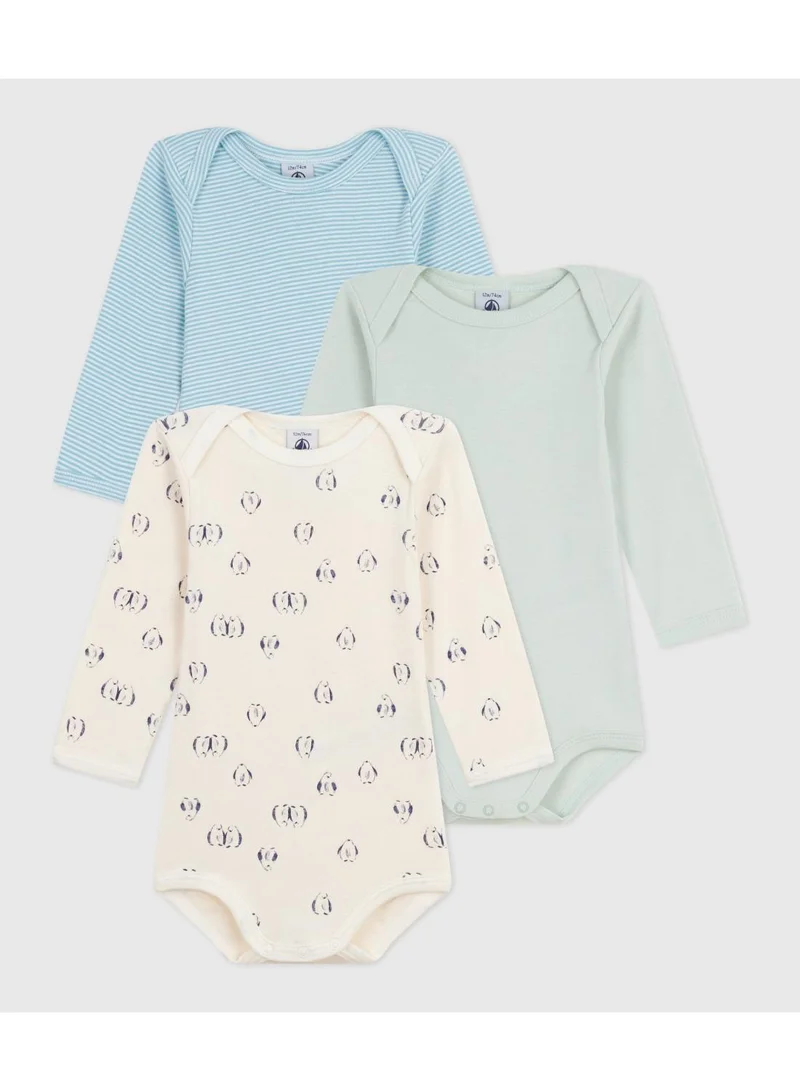 Petit Bateau Pack of babies' long-sleeved penguin-print cotton bodies