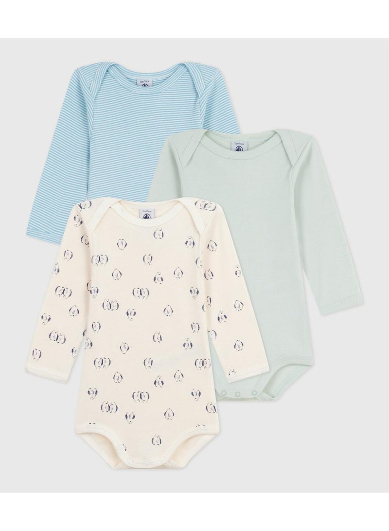 Petit Bateau Pack of babies' long-sleeved penguin-print cotton bodies - Image 1