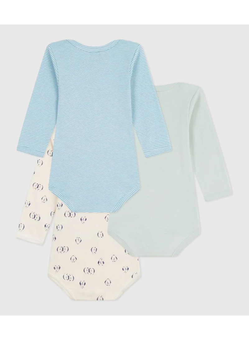 Petit Bateau Pack of babies' long-sleeved penguin-print cotton bodies