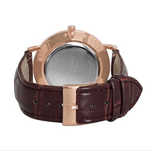 Joker & Witch Leather Mick & Justine Couple Analogue Watches, Black Dial, Brown Band - Image 4