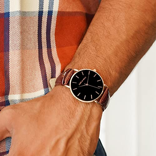 Joker & Witch Leather Mick & Justine Couple Analogue Watches, Black Dial, Brown Band - Image 2