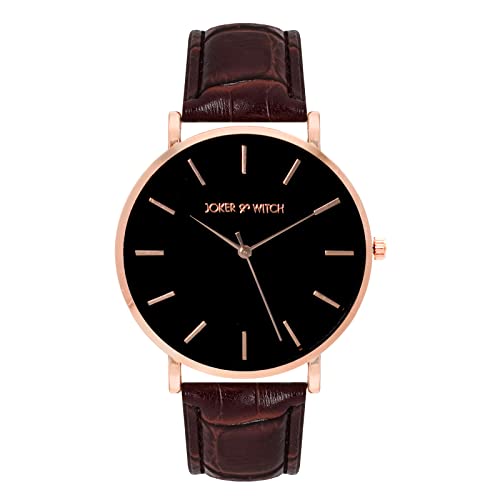 Joker & Witch Leather Mick & Justine Couple Analogue Watches, Black Dial, Brown Band - Image 3