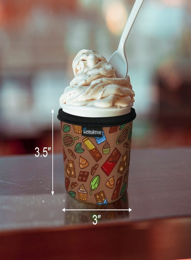 Homakover 4 Pack Ice Cream Print Size Ice Cream Sleeves Neoprene Cover with Spoon Holder Cover (Taste) - Image 2
