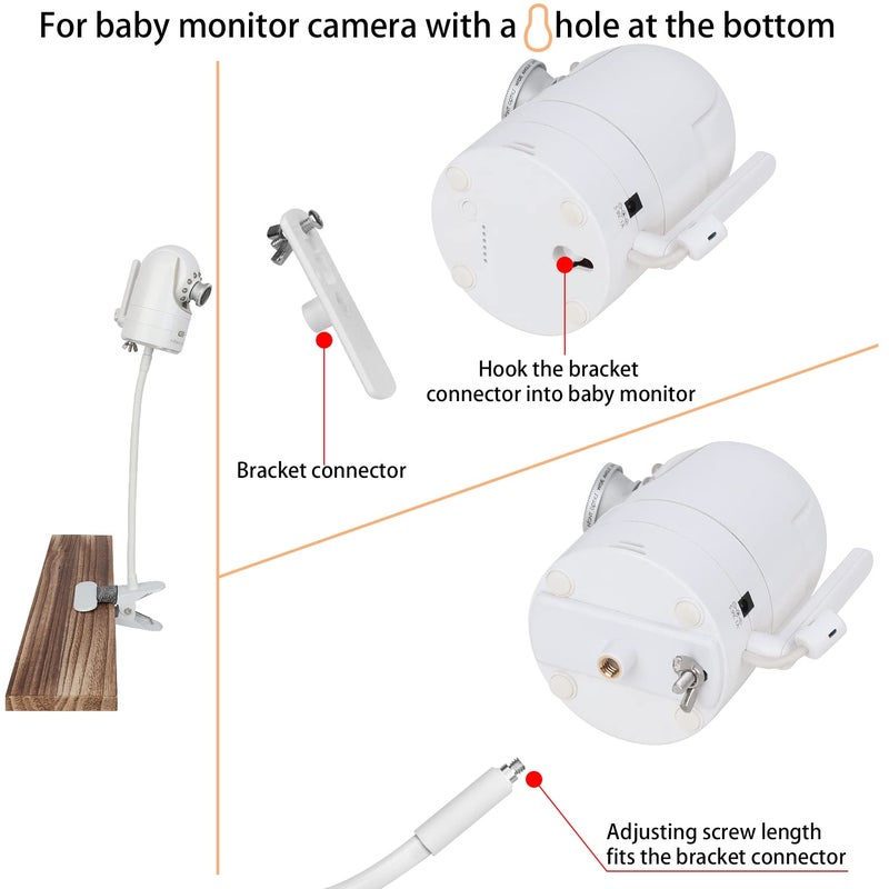iTODOS Flexible Baby Monitor Clip Camera Mount Compatible with Infant Optics DXR-8 and DXR-8 Pro Baby Monitor, Flexible Long Gooseneck Arm,for Crib Wherever You Like Without Tools - Image 3