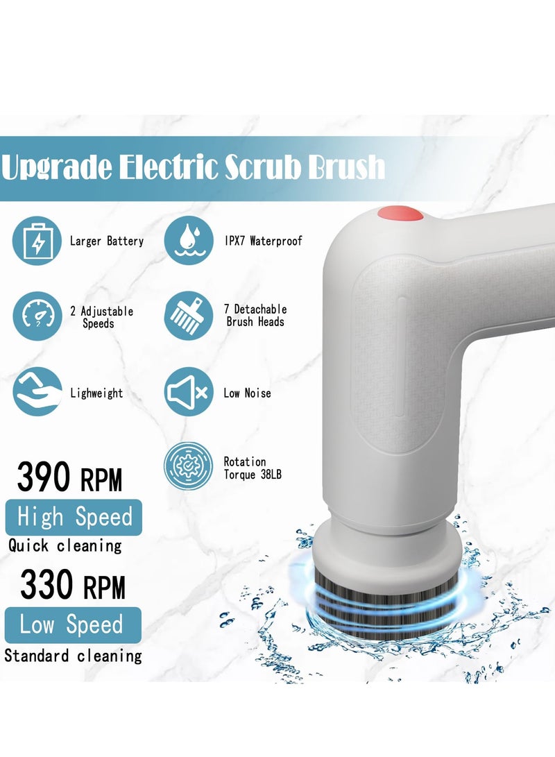 Excefore Electric Spin Scrubber, Rechargeable Power Scrubbers, Electric Scrubber for Cleaning Brush, with 7 Replaceable Brushes Heads, for Cleaning Tub/Tile/Floor/Sink/Window (White) - Image 2