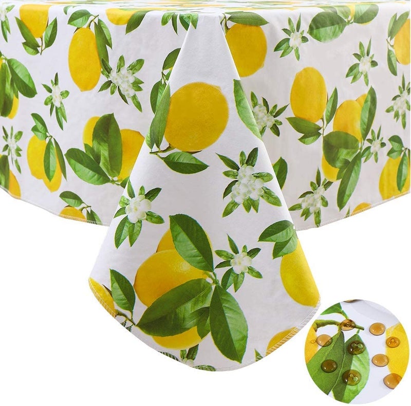 Pioggia Vinyl Tablecloth with Flannel Backed Waterproof OilProof PVC Table Cloth Wipeable SpillProof Plastic Table Cover for Indoor and OutdoorLemon 60 x 102 Inch Rectangle