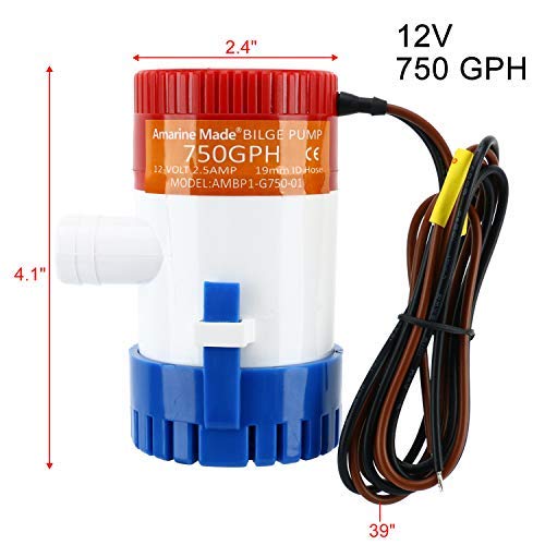 Amarine Made Bilge Pump, 12v Submersible Water Pump - 750gph for Ponds, Pools, Fishing Boats, RV and Marine Use - Image 2