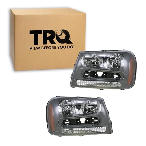 TRQ 2 Piece Headlight Assembly Set Driver & Passenger Side Compatible with Chevrolet Trailblazer 2002-2009 Trailblazer EXT 2002-2006 With Full Width Grille Bar GM2502213 GM2503213 25970914 25970915 - Image 2