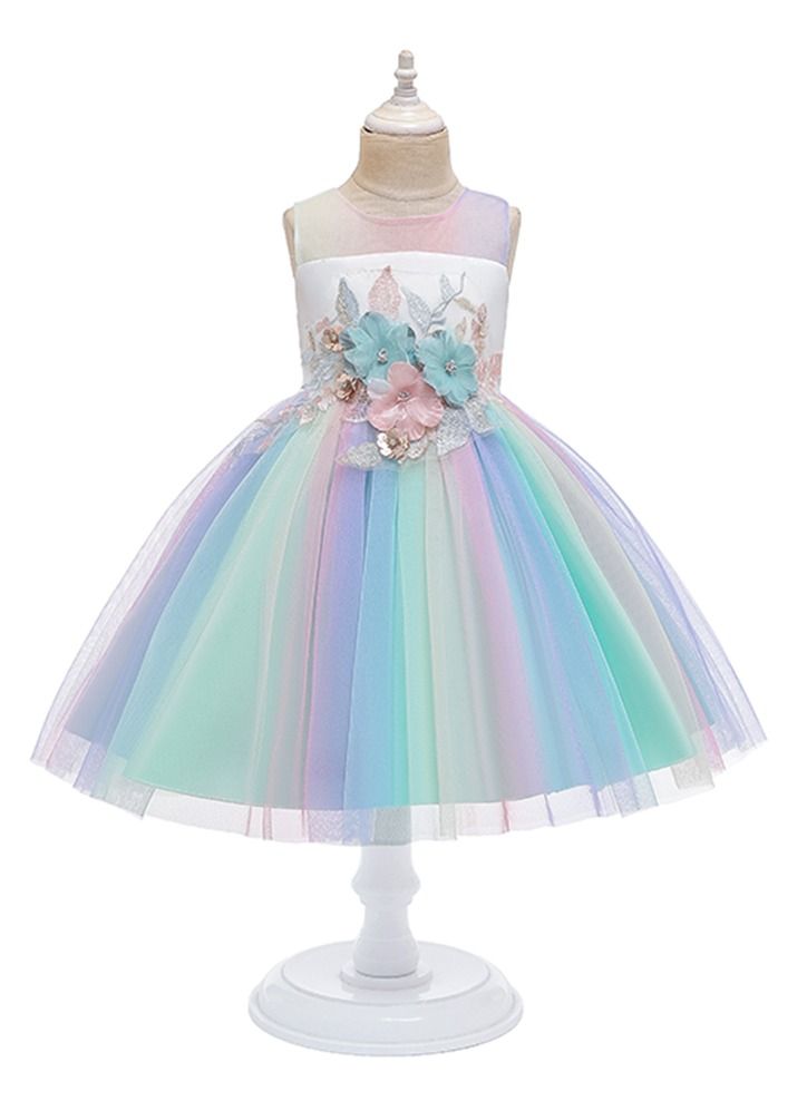 Loquat New bowknot children skirt INS children's dress children's princess dress gauze gift clothing BLUE  - Image 1