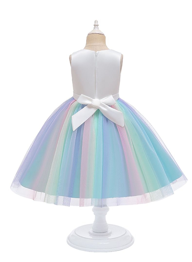 Loquat New bowknot children skirt INS children's dress children's princess dress gauze gift clothing BLUE  - Image 2