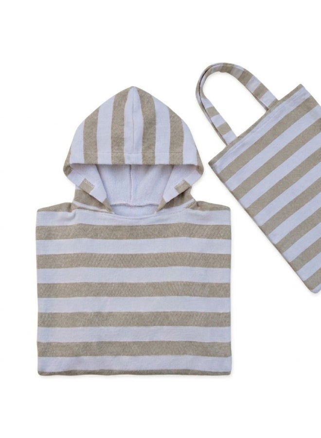 Kids Ocean Breeze Cover-Ups Poncho Beige White + Beach Bag - Image 1