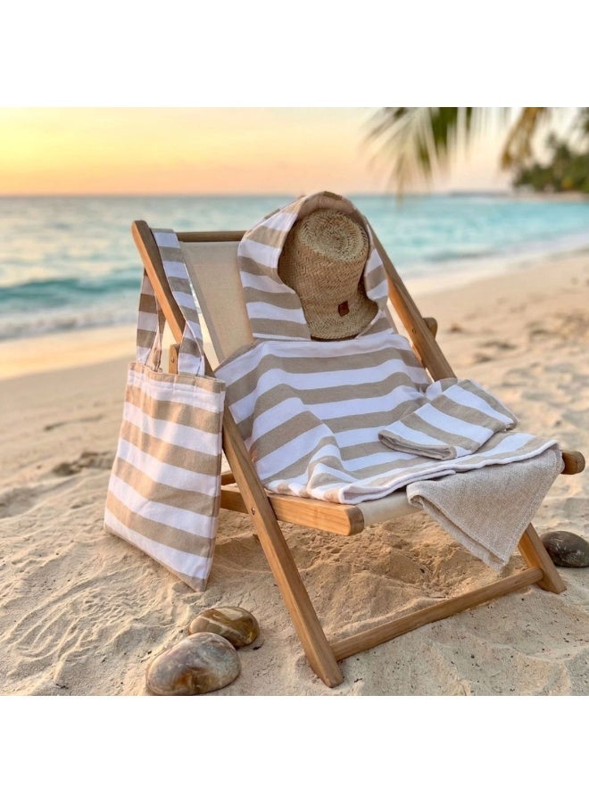 Kids Ocean Breeze Cover-Ups Poncho Beige White + Beach Bag - Image 3