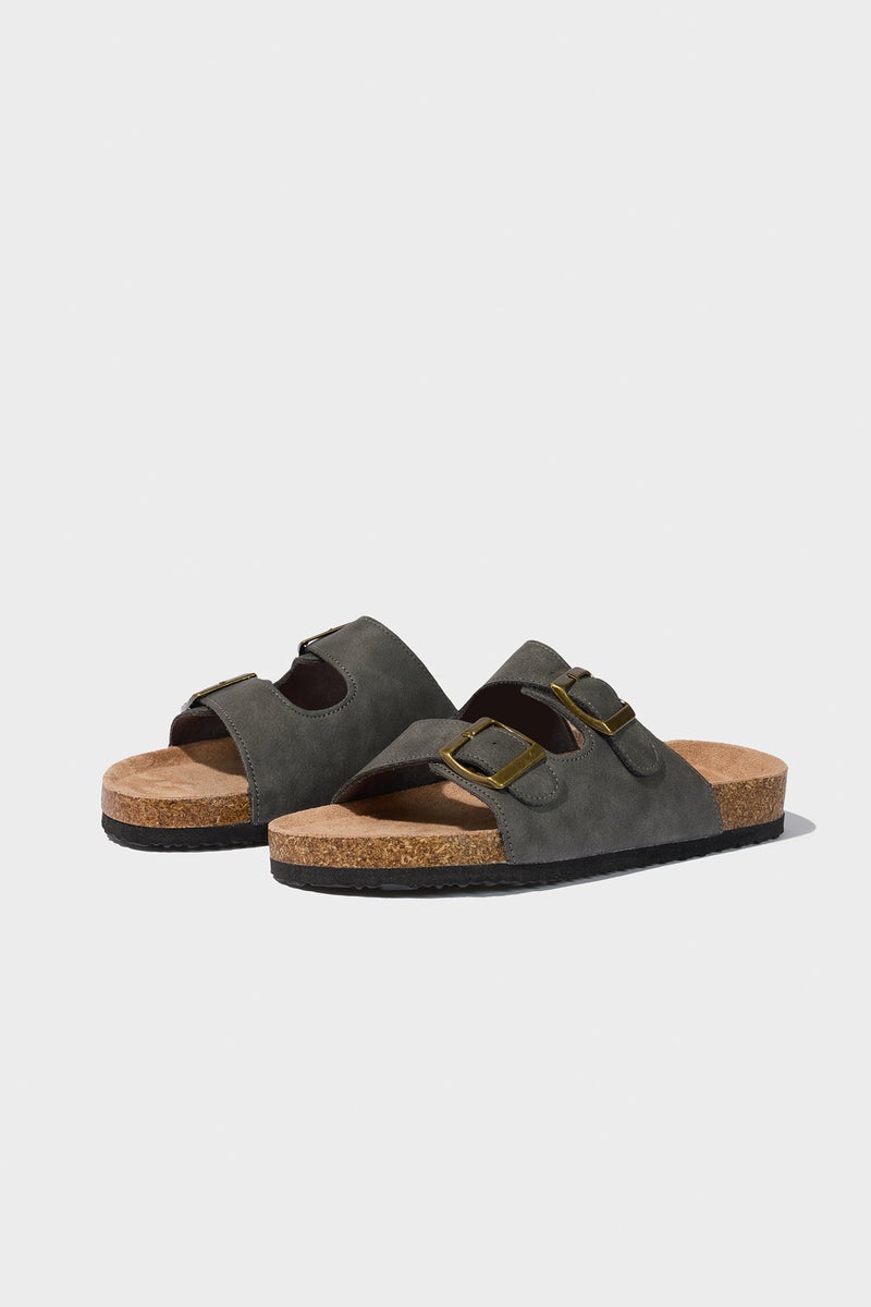 ديفاكتو شبشب اولادي جلد صناعي بكعب مسطح رمادي - Image 1