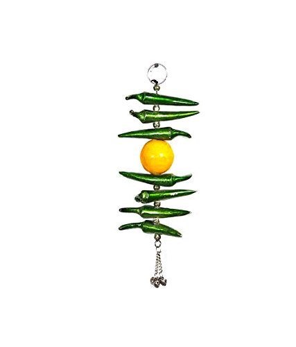 Aone India Green & Yellow Metal Nimbu Mirchi Door Hanging 8 x 3 x 1.3 Inch. - Image 4