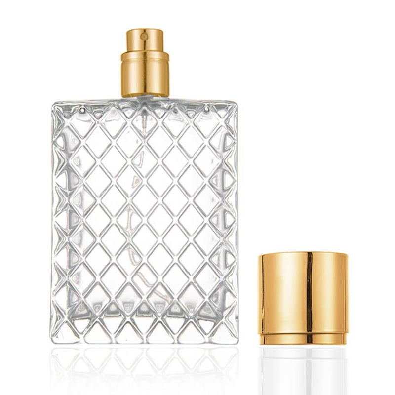 Enslz 100ml/3.4Oz Clear Glass Fine Mist Atomizer,Portable Square Refillable Empty Perfum Spray Bottle Travel Atomizer Bottle Gold Cap - Image 1