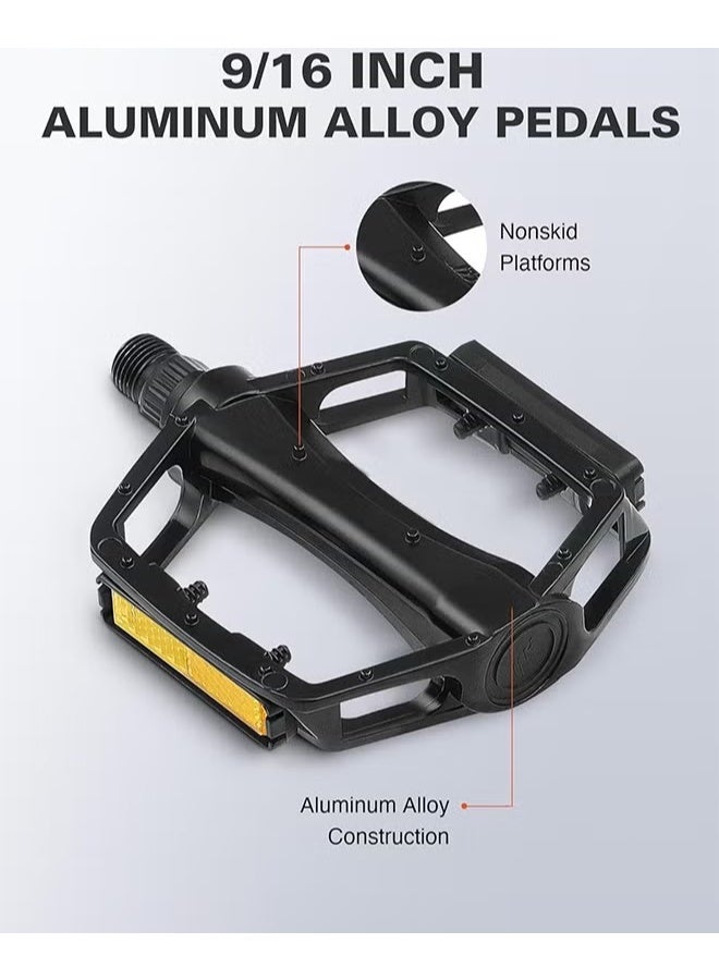 EETU Bike Pedals,9/16 Road Bicycle Pedals,Aluminum Alloy Cycling Flat Pedal,With 16 Anti-Skid Pins,Reflective Strip,Universal Pedals For BMX/MTB,Electric Bike,Kids Bike,Tricycle Bike,Cycle-Cross Bike - Image 3