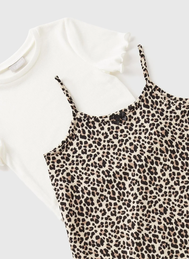 Matalan Girls Leopard 2 in 1 Crinkle Dress