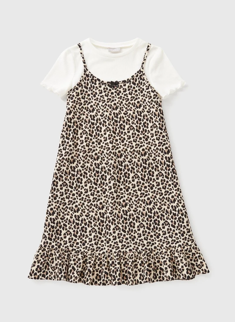 Matalan Girls Leopard 2 in 1 Crinkle Dress
