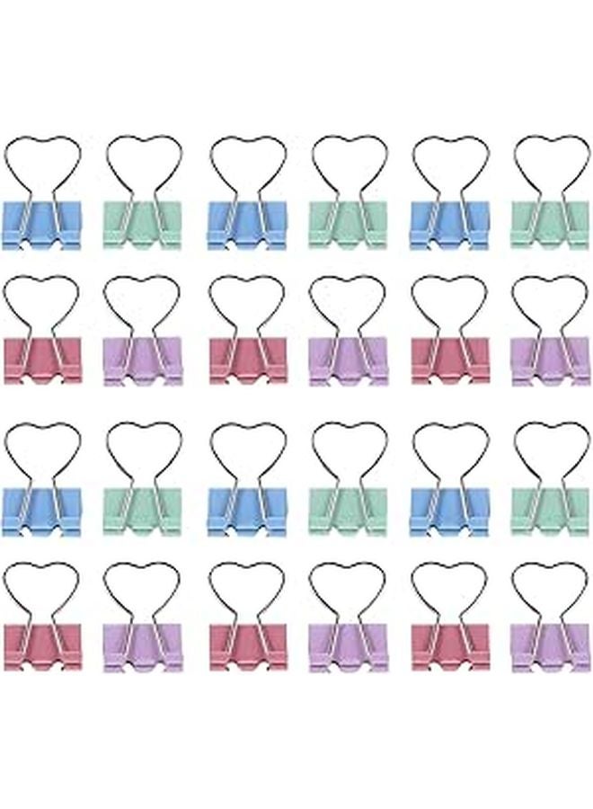 24pcs Heart Shaped Metal Binder Clips Pink Purple Blue Green for Office School Journaling - Image 1