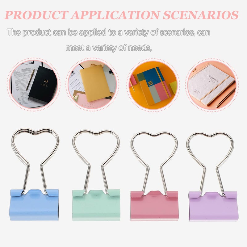 24pcs Heart Shaped Metal Binder Clips Pink Purple Blue Green for Office School Journaling - Image 4