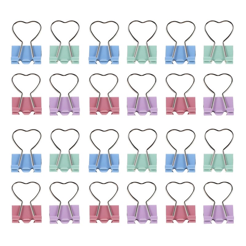 24pcs Heart Shaped Metal Binder Clips Pink Purple Blue Green for Office School Journaling - Image 2