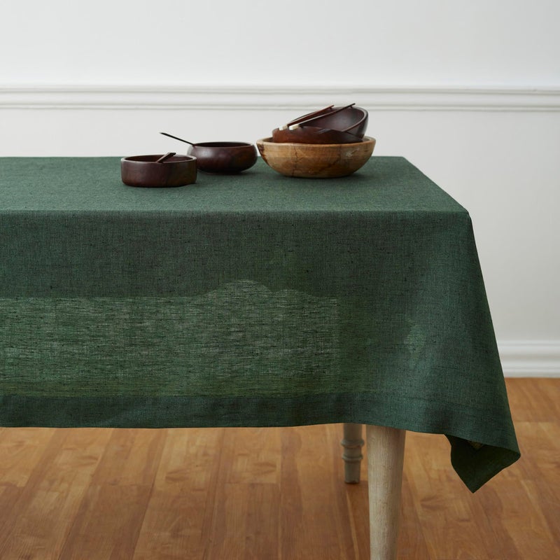 Solino Home Solino Home Linen Tablecloth 60 x 120 Inch  100 Pure Linen Forest Green Table Cloth for Rectangle Tables  Athena Machine Washable Fabric Tablecloth 