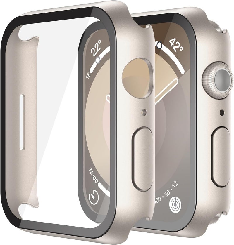 Misxi [2 Pack] Starlight Hard Case with Tempered Glass Screen Protector, Ultra Thin Anti-Scratch Protective Cover for iWatch 45mm, Compatible with Apple Watch Series 9 Series 8 Series 7 - Image 1