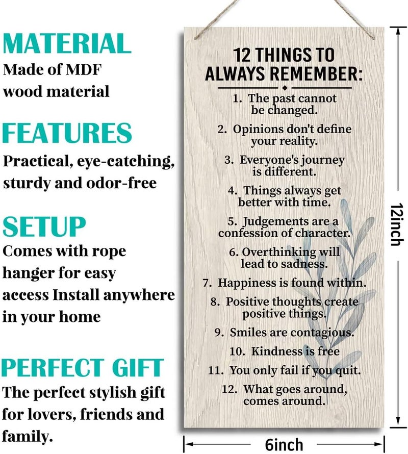 HiLus 12 Things To Always Remember. Wooden Wall Decor, Farmhouse Blessed Sign for Home Decor - Image 2