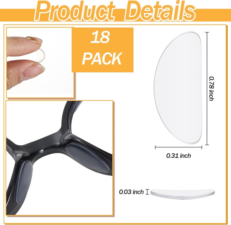 TOODOO 18 Pairs Eyeglasses Nose Pads Adhesive Silicone Glasses Replacement Anti Slip Nosepads for Eyeglass Glasses Sunglasses (Transparent, 1mm) - Image 2