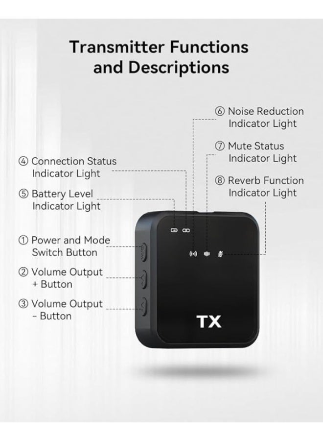 تي اكس ميكروفون لاسلكي صغير الحجم، مزود بخاصية إلغاء الضوضاء الذكية، وواقي من الرياح، وبطارية ليثيوم قابلة للشحن، واتصال 2.4G، مناسب للبث المباشر، والمقابلات، وتسجيل الأغاني والبودكاست، والمحادثات، والفيديوهات. - Image 3