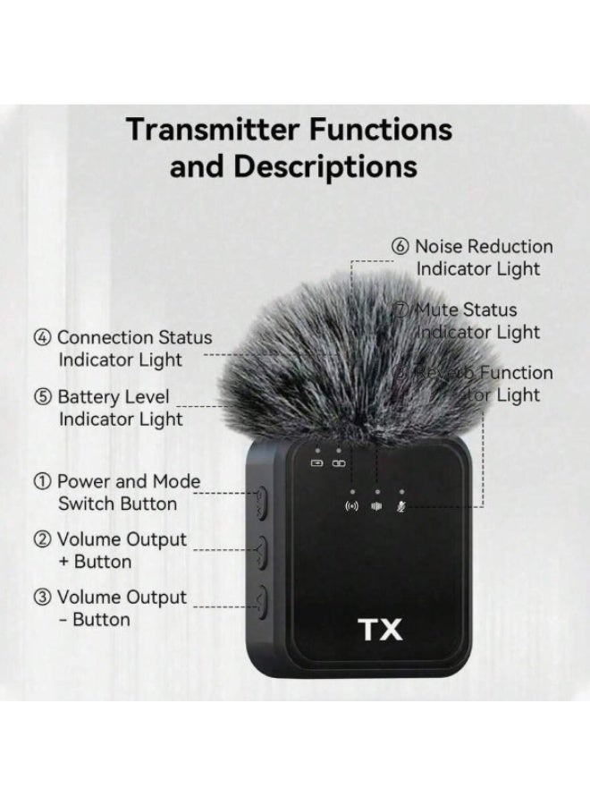 تي اكس ميكروفون لاسلكي صغير الحجم، مزود بخاصية إلغاء الضوضاء الذكية، وواقي من الرياح، وبطارية ليثيوم قابلة للشحن، واتصال 2.4G، مناسب للبث المباشر، والمقابلات، وتسجيل الأغاني والبودكاست، والمحادثات، والفيديوهات. - Image 4