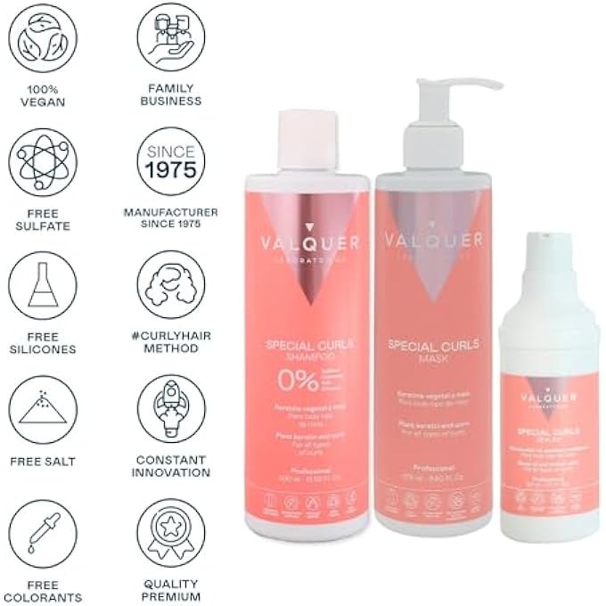 Valquer Laboratorios VALQUER CURLY HAIR METHOD PACK  SHAMPOO 400ML, MASK 275ML & SERUM 30ML  SPECIALLY FORMULATED FOR CURLS, 96% NATURAL ORIGIN, ZERO%: SULFATE, COLORANT & SALT FREE - Image 3