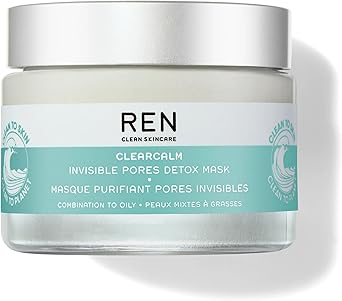 REN CLEAN SKINCARE REN Clearcalm Invisible Pores Detox Mask 50ml Purifying Clay Face Mask with Kaolin Spirulina Lavender Oil for Detoxifying Mattifying PoreRefining Treatment for Combination Oily Skin