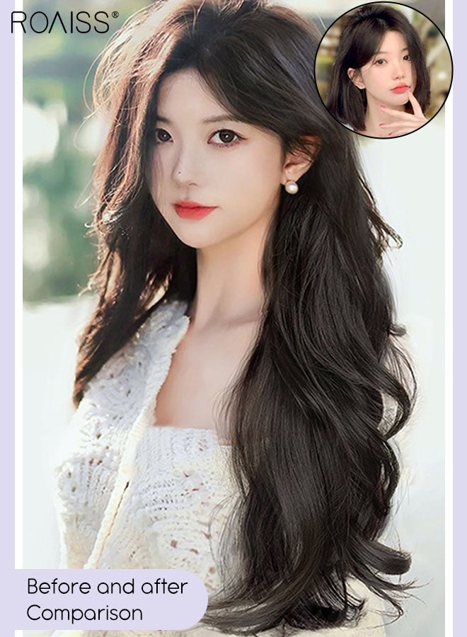 رويس 3 قطع وصلات شعر مجعد بمشبك، قطع شعر صناعية مجعدة طويلة غير مرئية وقابلة للتعديل ومقاومة للحرارة للنساء والفتيات، أسود طبيعي، 50 سم - Image 2