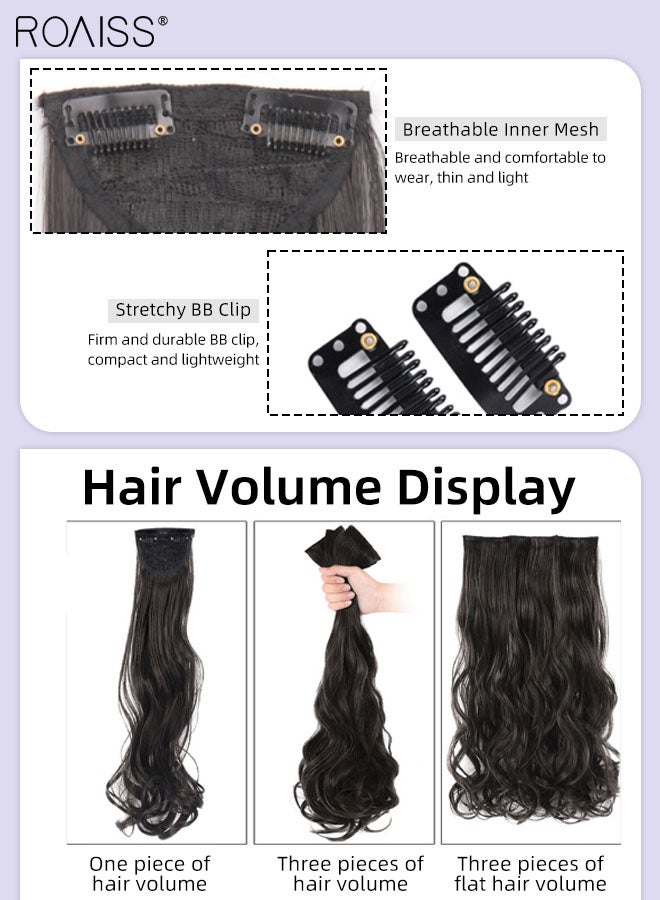 رويس 3 قطع وصلات شعر مجعد بمشبك، قطع شعر صناعية مجعدة طويلة غير مرئية وقابلة للتعديل ومقاومة للحرارة للنساء والفتيات، أسود طبيعي، 50 سم - Image 4