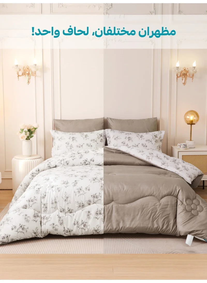 Donetella KING 6-Pcs Printed King Comforter Set | Fits 200x200 cm Size Bed | Soft Brushed Microfiber | Reversible Printed Comforter | 350 GSM Down Alternative Fill  | Best Price UAE