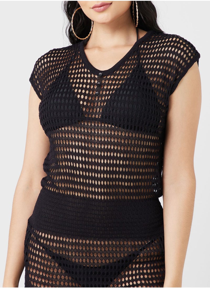 Ginger - Crochet Detail Beach Cover Up - Image 1