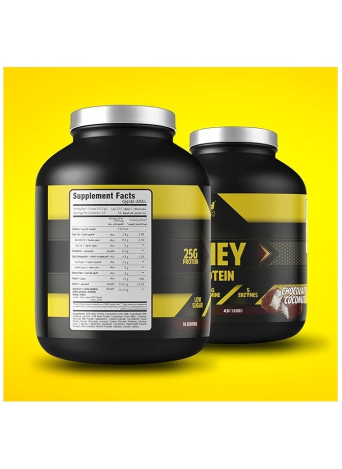 Body Builder Whey Protein, Low Sugar Whey with 5 Digestive Enzymes  Chocolate Coconut Flavor, 4 Lb  - Image 2
