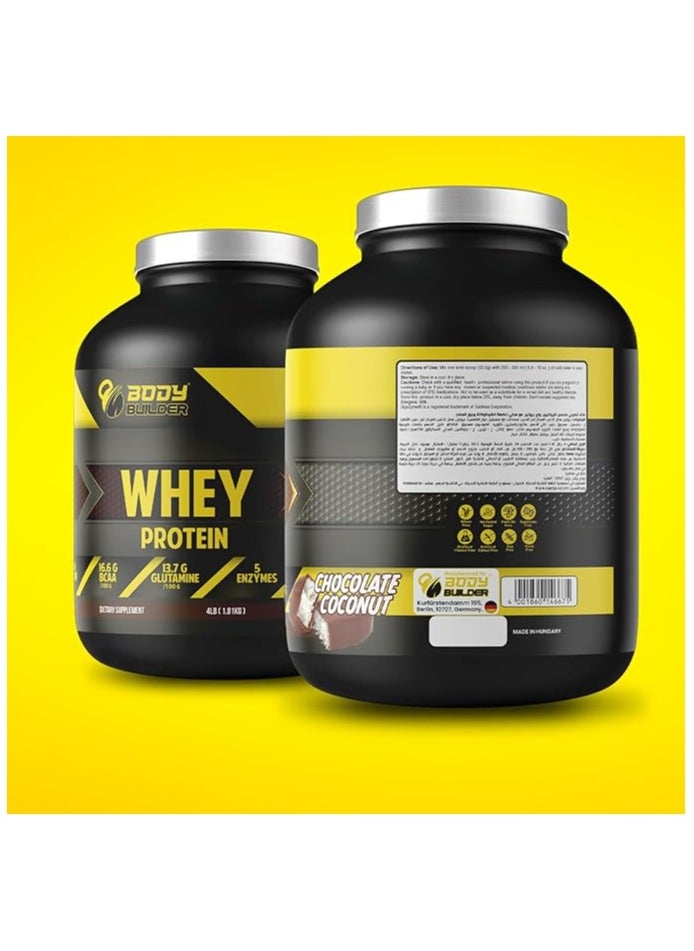 Body Builder Whey Protein, Low Sugar Whey with 5 Digestive Enzymes  Chocolate Coconut Flavor, 4 Lb  - Image 3