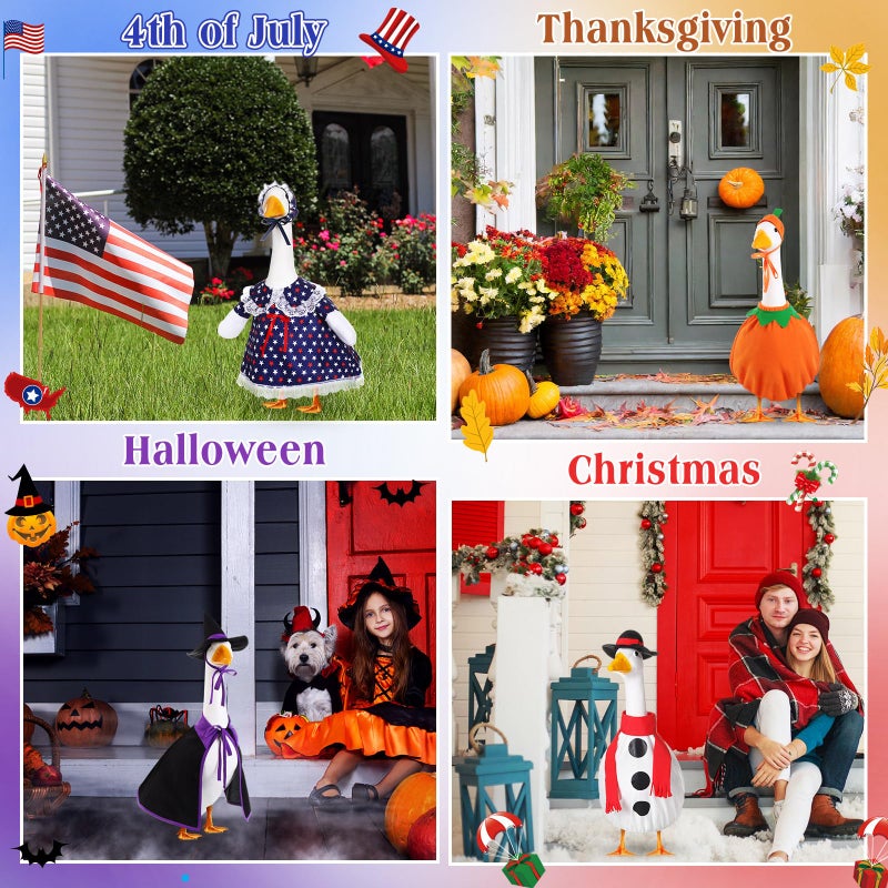 Silicherry 8 Set Holiday Seasonal Baby Goose Outfits for 17" Cement Statue St. Patrick's Day, Easter, 4th of July, Summer All Seasons Lawn Porch Goose Clothes Costume for Garden Patio Outdoor Decor - Image 5