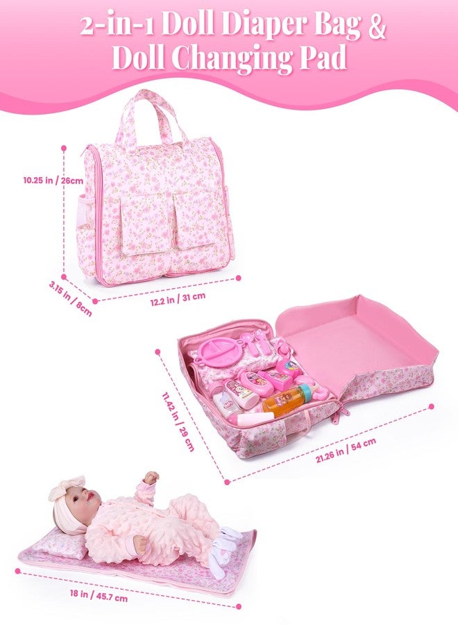 BABESIDE 10 Pcs Baby Doll Diaper Bag Set - Reborn Baby Doll Accessories with Changing Pad, Feeding Bottles, Care Set- Diaper Bag Toys for Baby Dolls up to 21 Inches, Gift for Girls Ages 3 and Up - Image 3