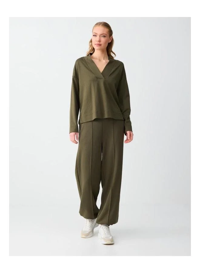 Jimmy Key Khaki Normal Waist Elastic Long Leg Modal Jogger Pants.