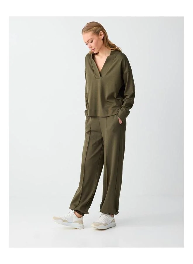 Jimmy Key Khaki Normal Waist Elastic Long Leg Modal Jogger Pants.