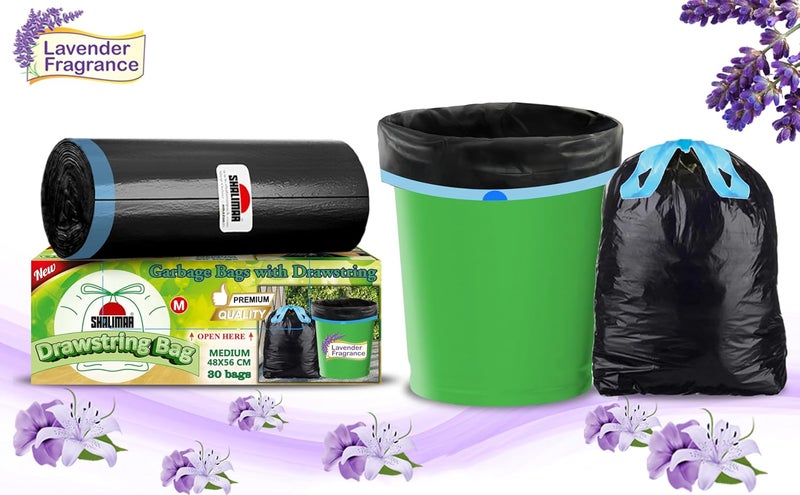 shalimar Shalimar Premium Drawstring Garbage Bags Lavender Fragrance Size 17 X 19 Inches Small 180 Bags 6 rolls Dustbin BagTrash Bag Black Color  - Image 2
