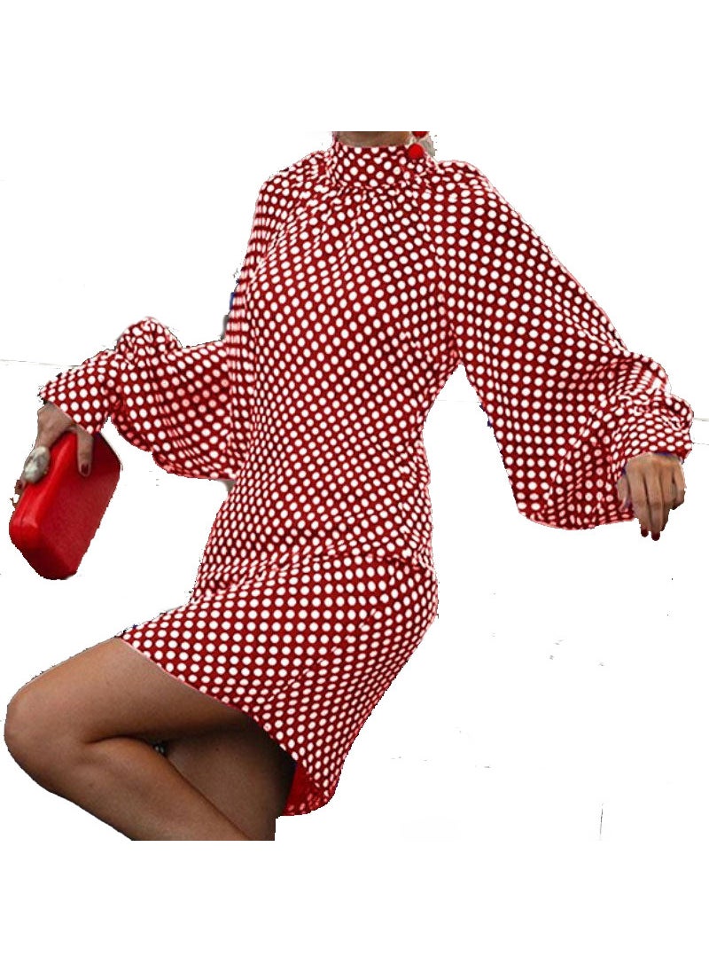 Generic - Fashionable Polka Dot Printing Dress 2023 European American Cross-Border Speed Selling Independent Station Spring Autumn New Pro Red - Image 1