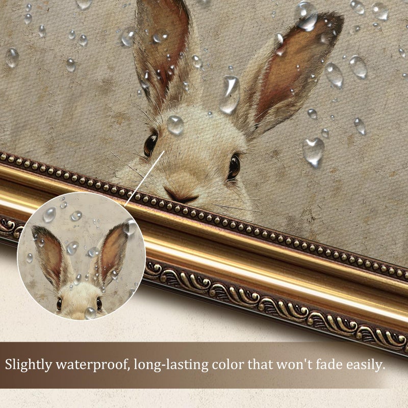 Uniro Vintage Gold Framed Wall Art, Easter Bunny Wall Art Decor, Neutral Rabbit Canvas Oil Painting Poster for Rustic Easter DÃ©cor, Vintage Home Decor Animals Artwork Prints Wall Decor for Kids Room, Living Room, Bedroom or Festive Spaces - 12x16inch - Image 2