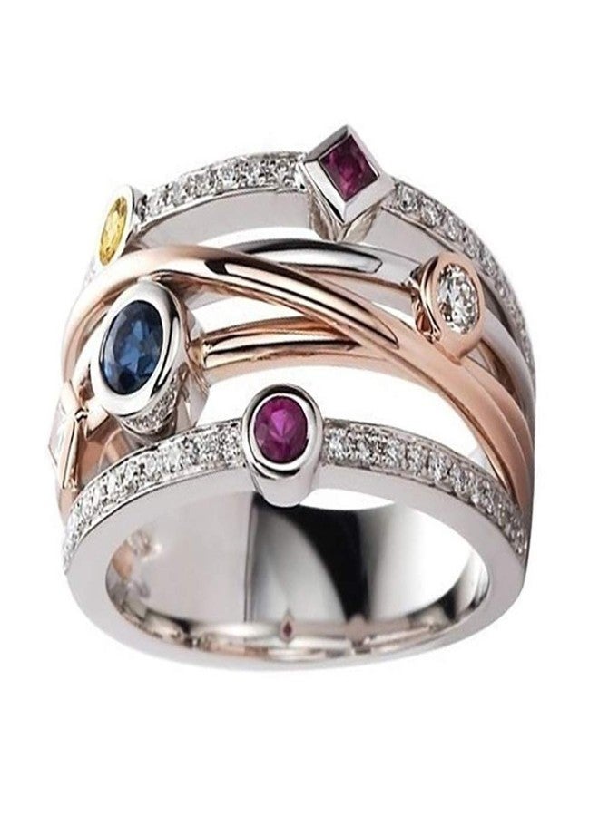 AZQ 925 Sterling Silver Shiny Full Diamond Ring Sapphire Ruby Gemstone Ring Cubic Zirconia Rings CZ Diamond Multi Row Ring Eternity Engagement Wedding Band Ring for women TZ.50 (US Code 9) - Image 2
