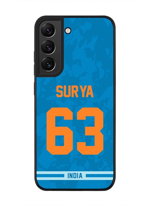 Rugged Black Edge Case for Samsung Galaxy S21 FE 5G, Slim fit Soft Case Flexible thin Cover - Player Name - Suryakumar Yadav, Jersey Number- 63