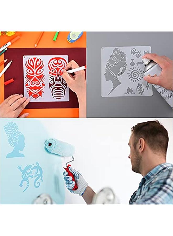 Arabest 16 Pieces African Tribal Stencils Congo Mask Stencil Tribal Faces Stencil African Stencil Template Art and Craft Wall Painting Stencil and Metal Open Ring for Painting on Wood Wall Decor  - Image 4